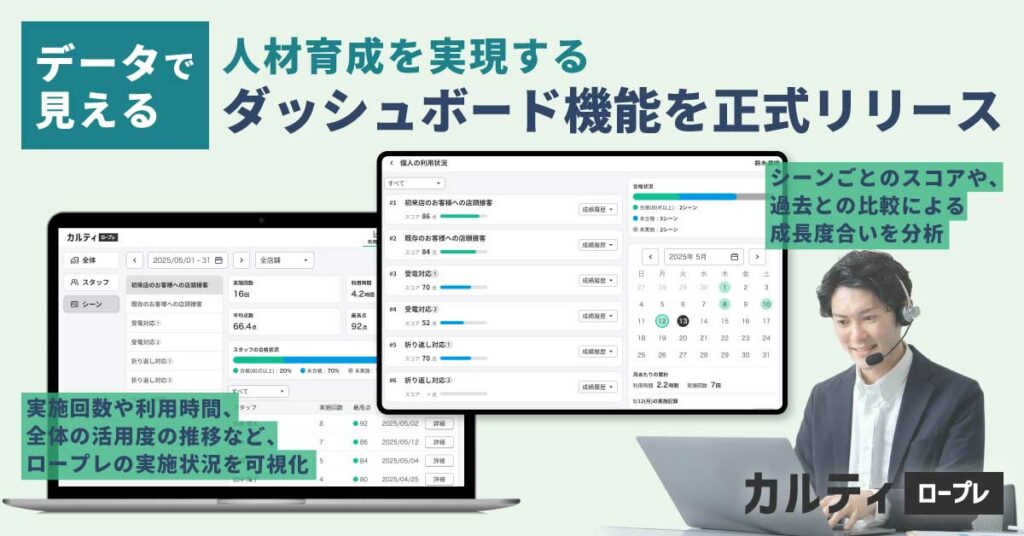 「カルティ ロープレ」、データで"見える"人材育成を実現するダッシュボード機能を正式リリース